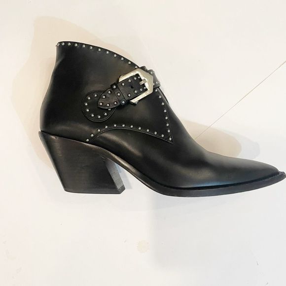 Givenchy Paris Studded Ankle Boots Black Leather Size 39.5 Buckle - Picture 4 of 11